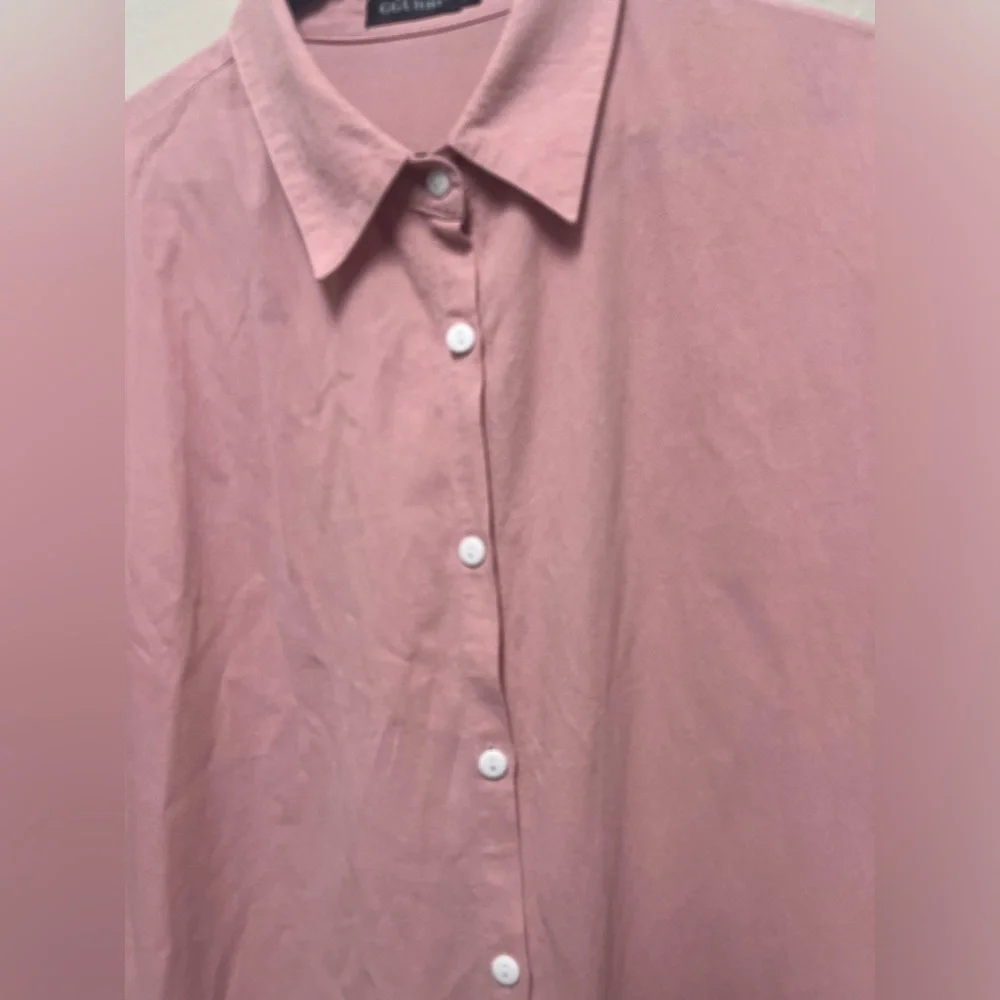 GGUHHU Pink Long Sleeve Button-Up Dress